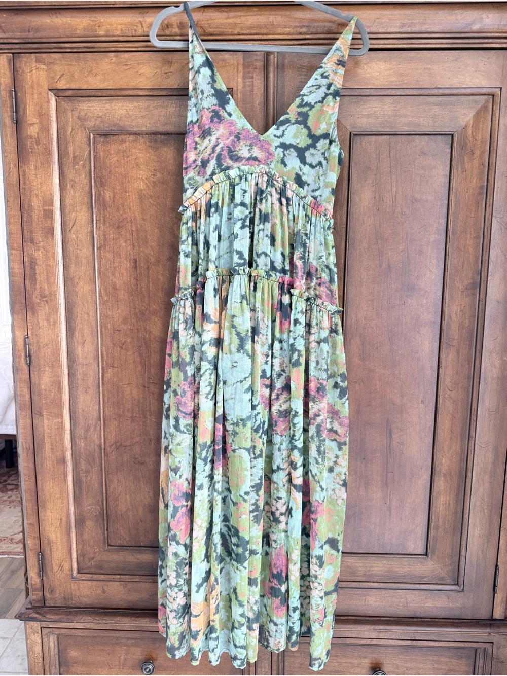 Floral Green Tiered V-Neck dress by FreePeople